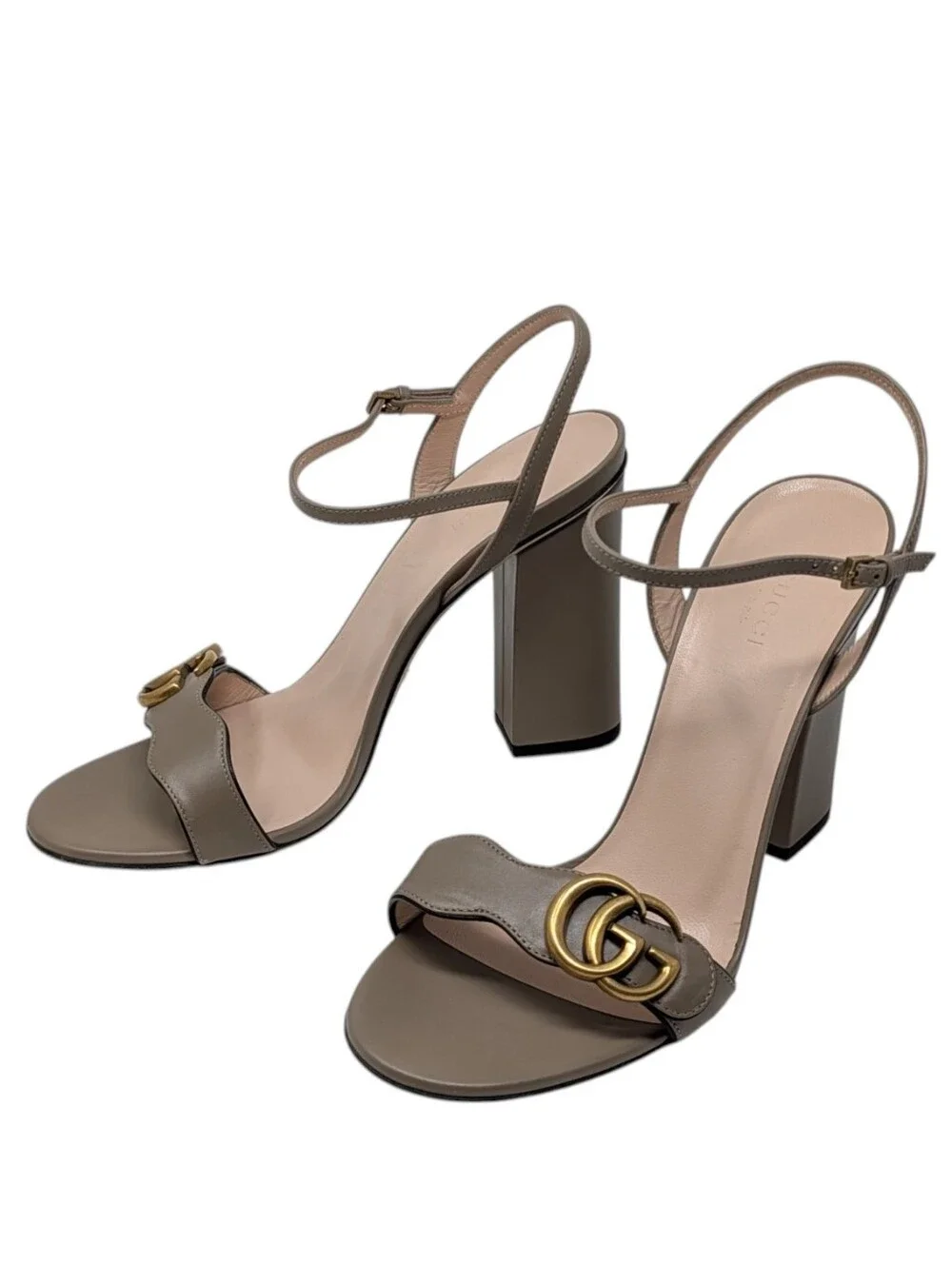 Gucci Marmont Taupe Scalloped Block Heeled Dress Up Sandal Size EU 39